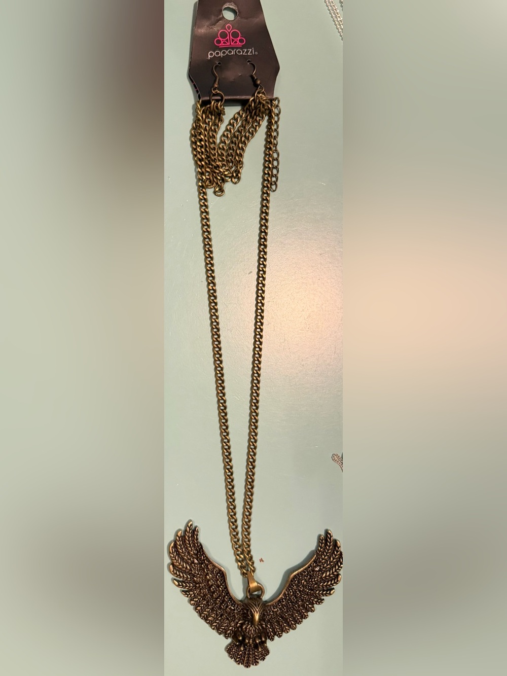 paparazzi Bronze Eagle Pendant Chain Necklace & Chain Tassel Earrings Set